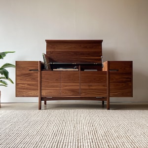 Heirloom-Quality Record Console – Handmade Mid Century Modern Media Cabinet, Custom Solid Wood Vinyl Record Storage Cabinet, The Andersen
