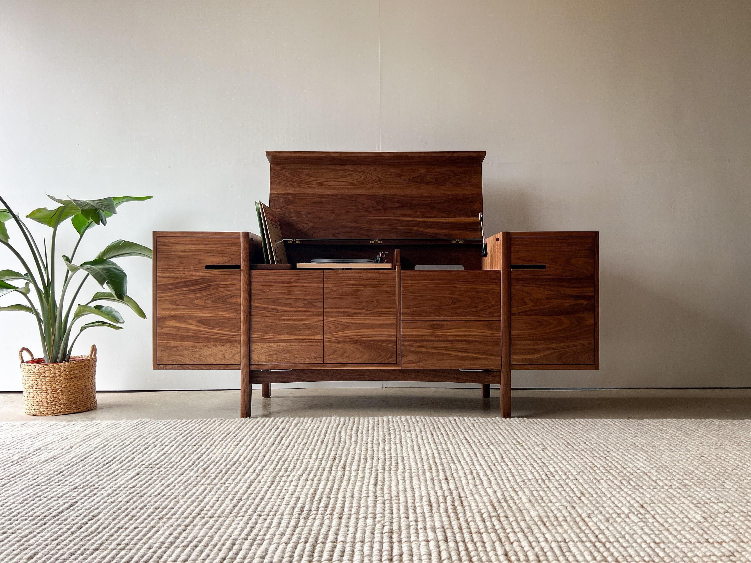 Heirloom-Quality Record Console – Handmade Mid Century Modern Media Cabinet, Custom Solid Wood Vinyl Record Storage Cabinet, The Andersen