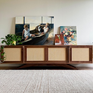 Handmade Walnut Media Console, Mid Century Modern Record Cabinet, "The Gatsby"