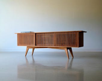 Handmade Custom Built Solid Wood Vinyl Record Storage Media Console, Luxury Vinyl Record Media Cabinet, Heirloom Quality, The Louvre