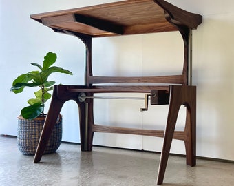 The Everyday Desk | Solid Walnut | Hand-powered Mid-Century Modern Sit/Stand Desk