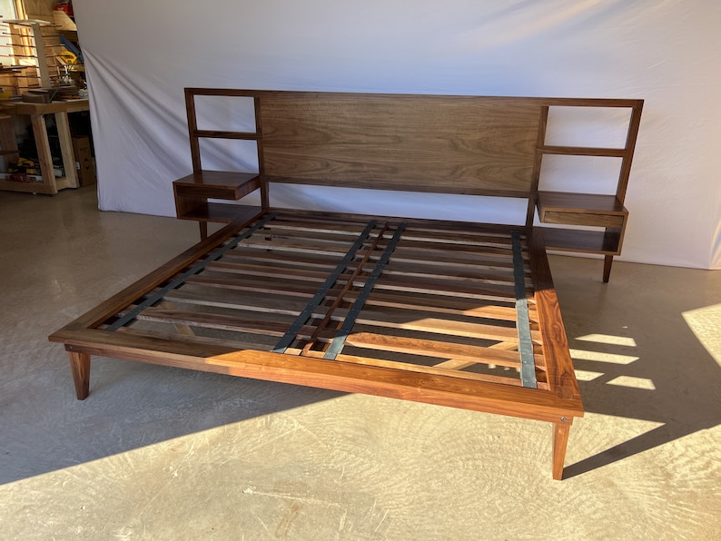 King Sized Bed Midcentury Modern Bed Frame Headboard Etsy