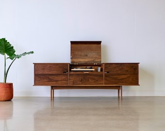 Solid Wood Record Console – Mid Century Modern Media Cabinet