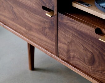 Solid Wood Record Console – Mid Century Modern Media Cabinet