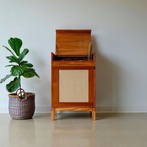 Handmade Custom Designed Solid Wood Modern Record Console & Media Storage, Mid Century Modern Record Console, The Emerson