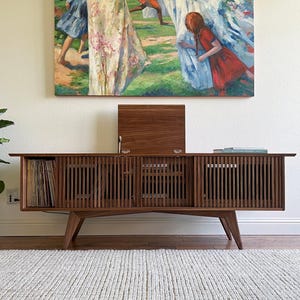 The Louvre + Turntable Lid | Mid-Century Modern Record Console | Handmade out of Solid Wood