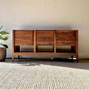 Custom Bespoke Walnut Wood Bathroom Vanity – Designer Solid Wood Mid-Century Modern Vanity – Double or Single Sink Vanity, Custom Built