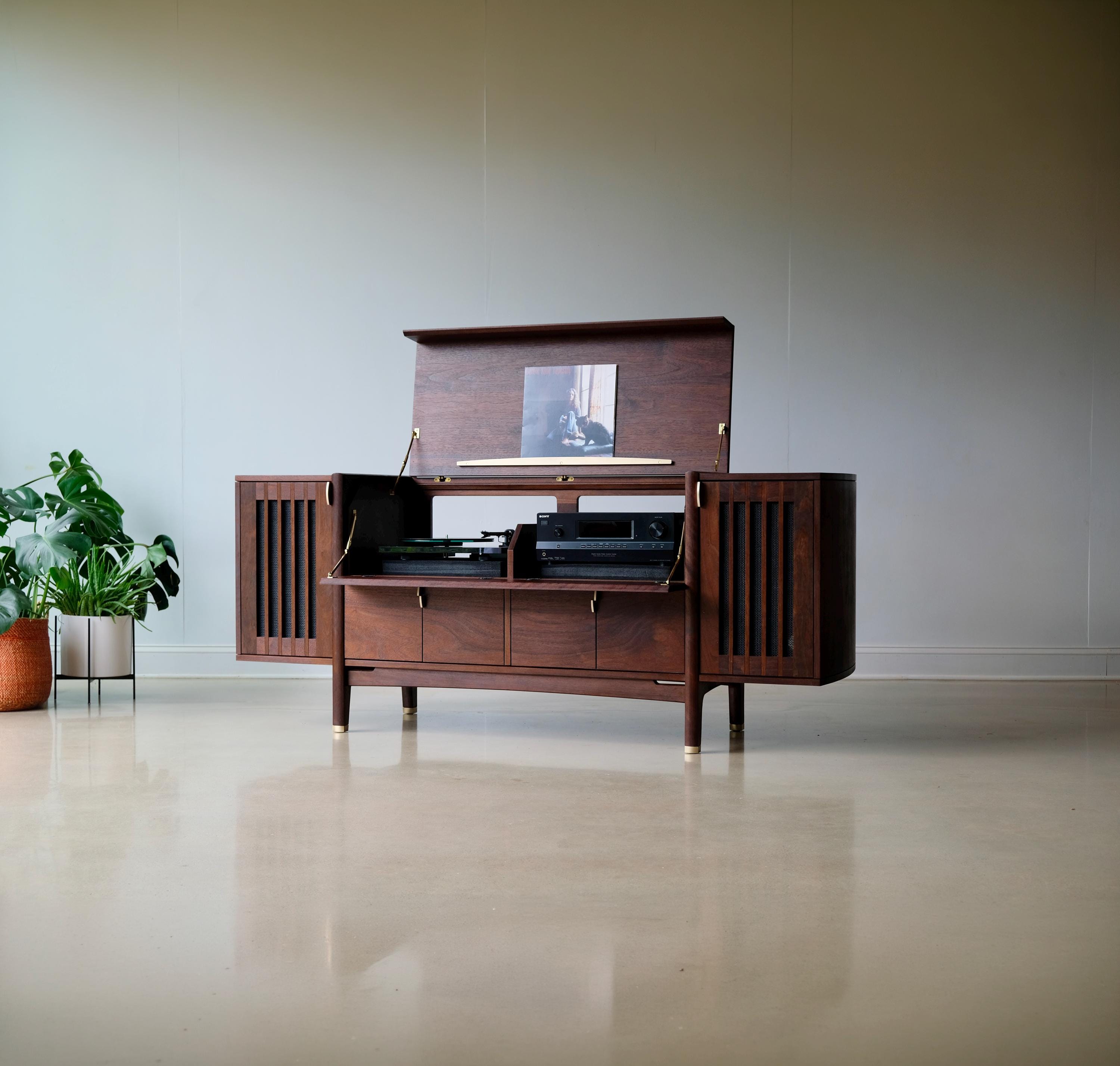The Gemini | Designer Modern Record Player Cabinet | Fine-handmade