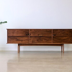 Solid Wood Record Console – Mid Century Modern Media Cabinet, Vinyl Storage, "The Kathryn" image 3