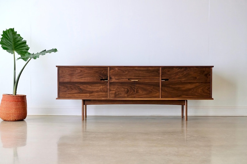 Solid Wood Record Console – Mid Century Modern Media Cabinet, Vinyl Storage, "The Kathryn" image 3