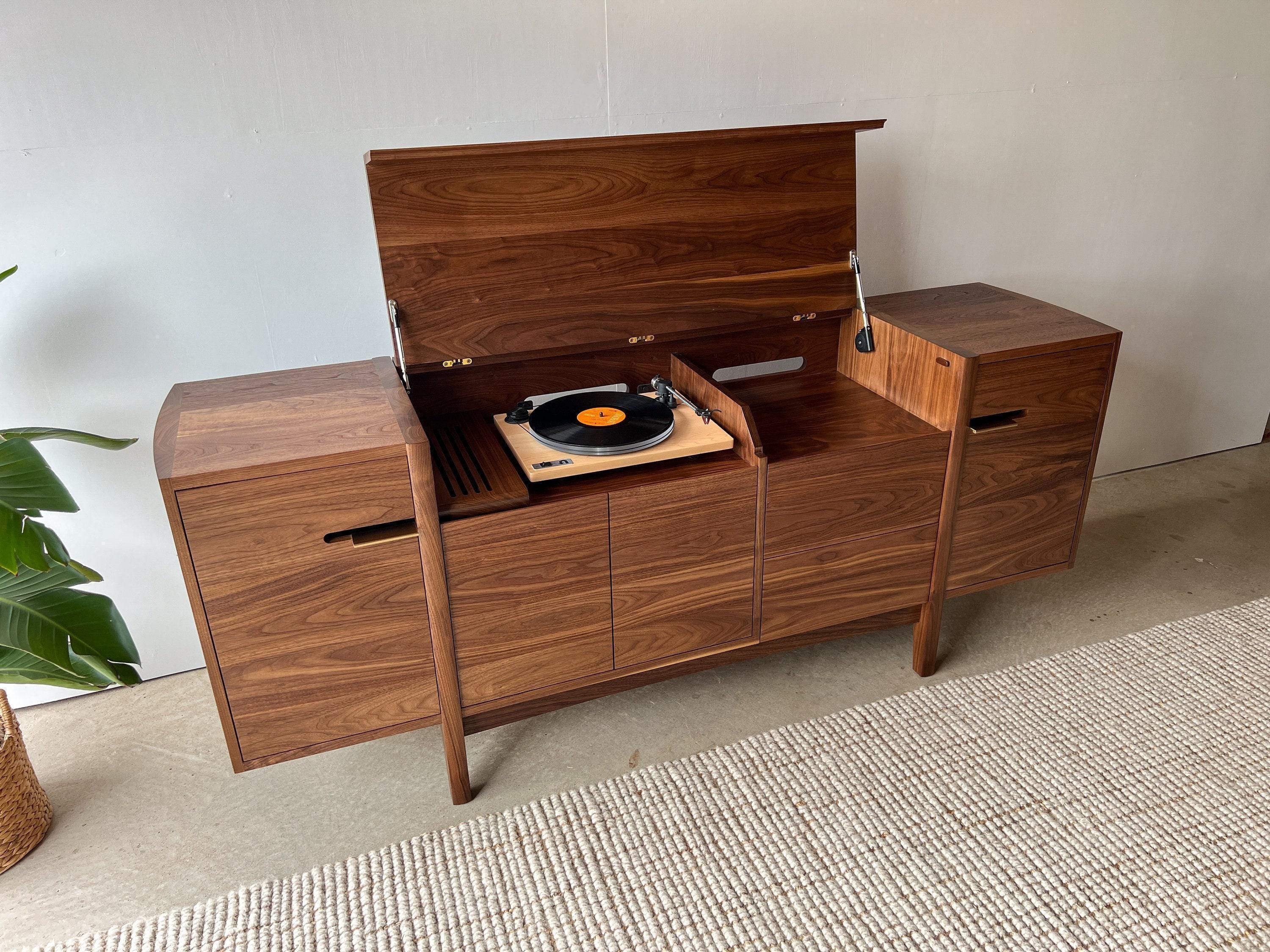 Handmade Solid Wood Record Console - Mid Century Modern Media Cabinet ...