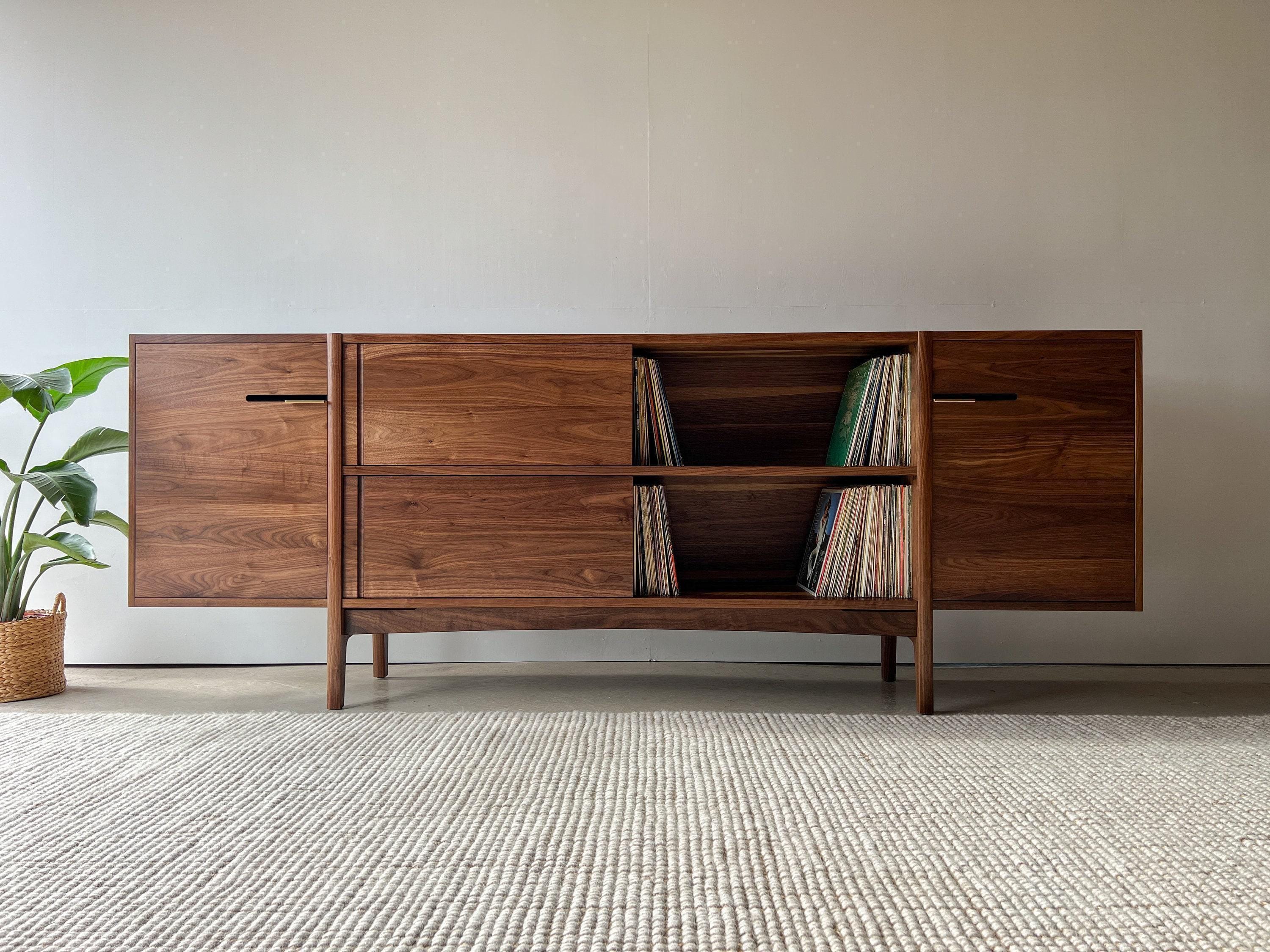 Solid Wood Vinyl Storage Cabinet – Mid Century Modern Record