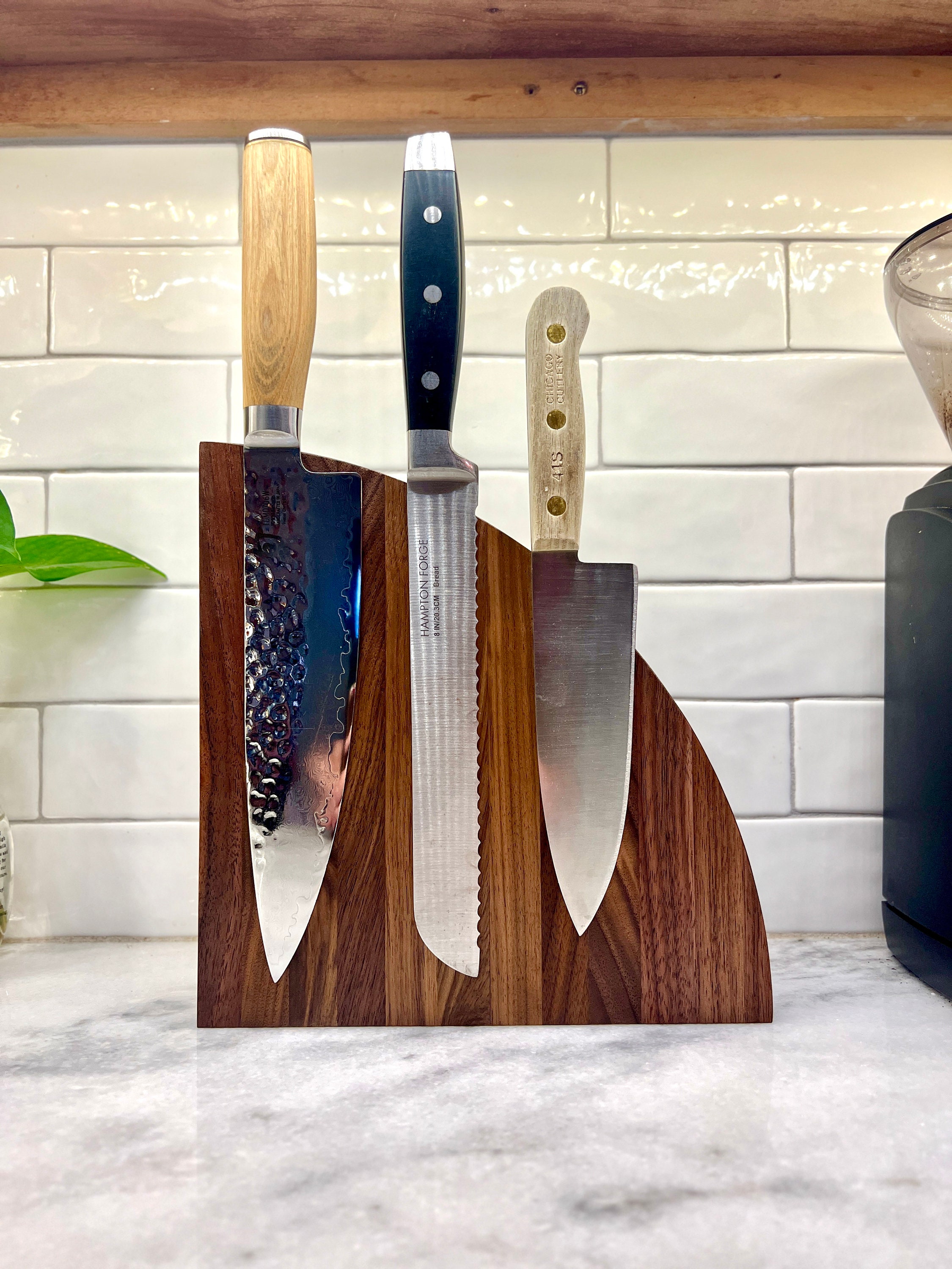 Magnetic Knife Block with Acrylic Shield, Double Side Kitchen Knife Holder  without Knives- Acacia Wood Universal Knife Storage Organizer with Powerful  Magnet for Kitchen Counter