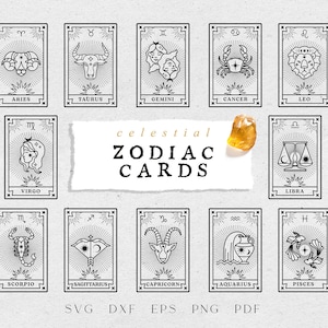 Celestial Zodiac Karten svg, Sternzeichen svg-Dateien für Cricut, Astrologie Widder, Waage, Zwilling Sternzeichen svg, Witchy Horoskop Clipart png