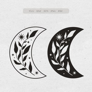 Florale Mond SVG, Boho Mond Phase SVG, Plotterdatei für CRICUT, Magical moon PNG, Flower moon svg, Floral Mond Tattoo Design, Witchy Clipart