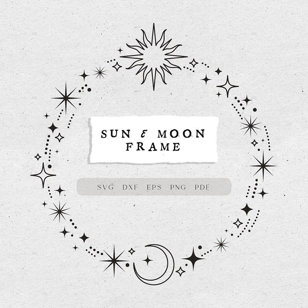 Sun and moon circle frame SVG, Celestial frame svg files for cricut, Celestial wedding frame invitation PRINTABLE, Magical sun clipart