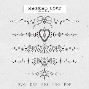 Bordes de invitación de boda celestial, marco celestial svg, divisores de diario de Tarot imprimibles, luna y estrellas clipart png, boda bruja