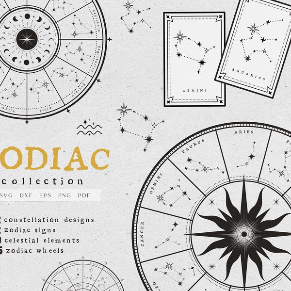 Astrology Wheel of the Year SVG, Celestial Zodiac Signs svg files for CRICUT, Horoscope Moon Phases svg CLIPART, Wiccan Wheel svg