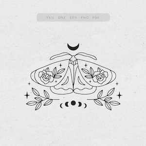 Boho Motte svg Celestial Schmetterling svg Datei für Cricut Floral Motte Schmetterling Clipart png Mondphasen svg Kommerzielle Nutzung Celestial Tattoo