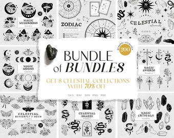 Celestial Bundle SVG, Magical Astrology svg, Witchy Mushroom svg files for cricut, Celestial Moon Butterfly and Moth CLIPART collection