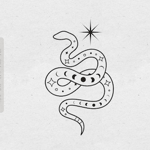 Moon Phases Snake svg, Mystical Snake clipart png, arquivos Witchy Serpent svg para cricut, Boho clipart, uso comercial, Magic Snake clipart