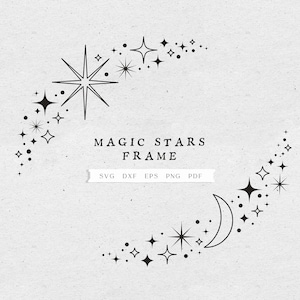 Himmlischer Kreis Rahmen SVG, Sternenrahmen für CRICUT, Sterne und Mond svg, Himmlische Hochzeit druckbarer Rahmen CLIPART, Galaxy Rahmen png