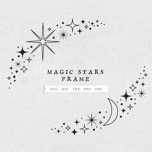 Celestial circle frame SVG, Star frame svg files for CRICUT, Stars and moon svg, Celestial wedding printable frame CLIPART, Galaxy frame png