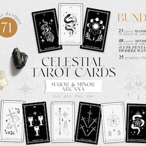 Celestial Tarot Deck BUNDLE svg, Baraja de Tarot imprimible única, Lectura de Tarot, Colección de Cartas de Tarot Brujo, Tarot Básico de Brujas imprimible