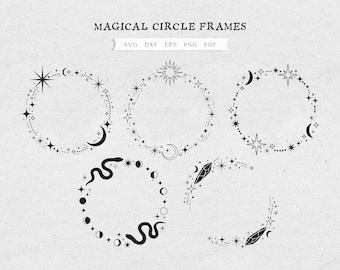 Celestial circle frame SVG, Moon and stars magical frame CLIPART, Celestial wedding frame invitation PRINTABLE, Moon svg files for cricut
