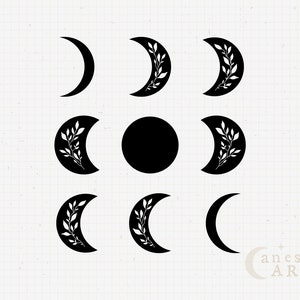 Floral Mond Phase svg Boho Mond svg Datei für Cricut Crescent Moon Clipart Kommerzielle Nutzung Witchy Clipart png Sofortiger Download