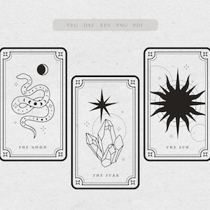 Carta del tarot celestial SVG, La estrella del tarot svg, Tarot de bruja moderno CLIPART imprimible, Baraja de tarot única, Fase lunar svg, La carta del sol la luna