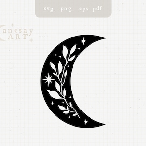 Florale Mond svg Boho Mond Phase Svg Celestial Moon Clipart Kommerzielle Nutzung Mond png Clipart Halbmond Clipart