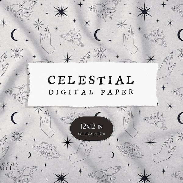 Papel digital celestial, patrón transparente de imágenes prediseñadas celestiales, papel digital lunar, papel de seda personalizado, patrón digital mágico, luna png