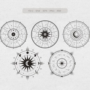 Roda de astrologia svg, arquivo svg da constelação do Zodíaco para cricut, Fases da Lua Celestial svg, clipart de roda de geometria sagrada, Roda do ano