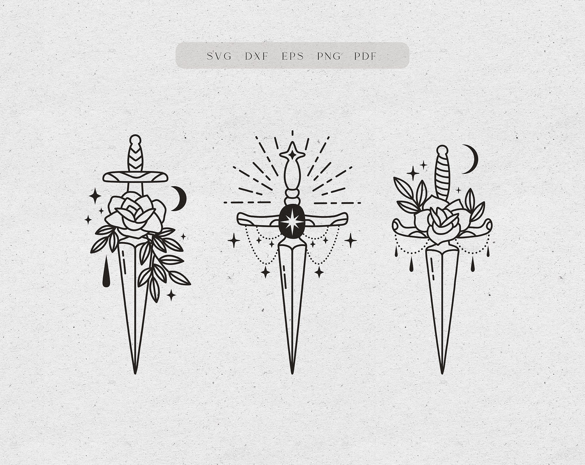 Celestial Sword Svg Magic Sword Tattoo Design Witchy Dagger - Etsy