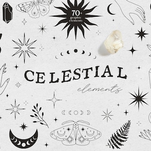 Elementos celestiais svg Logotipo mágico pré-fabricado Download instantâneo de arquivos svg de borboleta e mariposa para cricut Fases da lua, clipart do sol Cobra svg