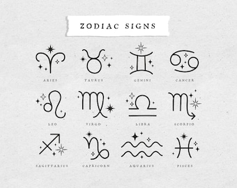 Zodiac sign svg bundle Gemini svg file for cricut Astrology svg Celestial art print Cancer zodiac clipart png Witchy clipart Commercial use