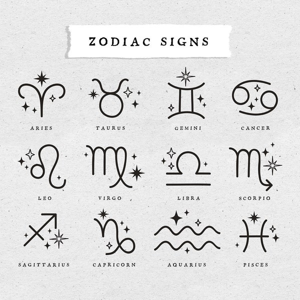 Zodiac sign svg bundle Gemini svg file for cricut Astrology svg Celestial art print Cancer zodiac clipart png Witchy clipart Commercial use