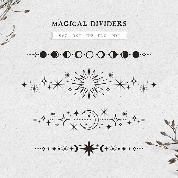 Celestial frame SVG, Magical divider svg files for cricut, Celestial wedding PRINTABLE, Moon phase svg CLIPART, Witchy wedding