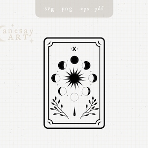 Carta del tarot svg Rueda de la fortuna carta del tarot archivo svg para cricut Luna celestial y sol svg Descarga instantánea Camiseta celestial clipart png