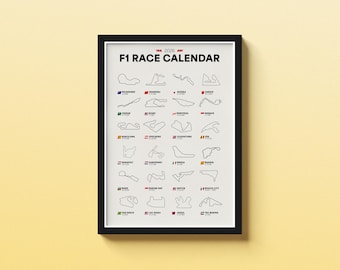 Póster del calendario de carreras de F1 2026 / Los 24 circuitos de Gran Premio — A3/A4/A5
