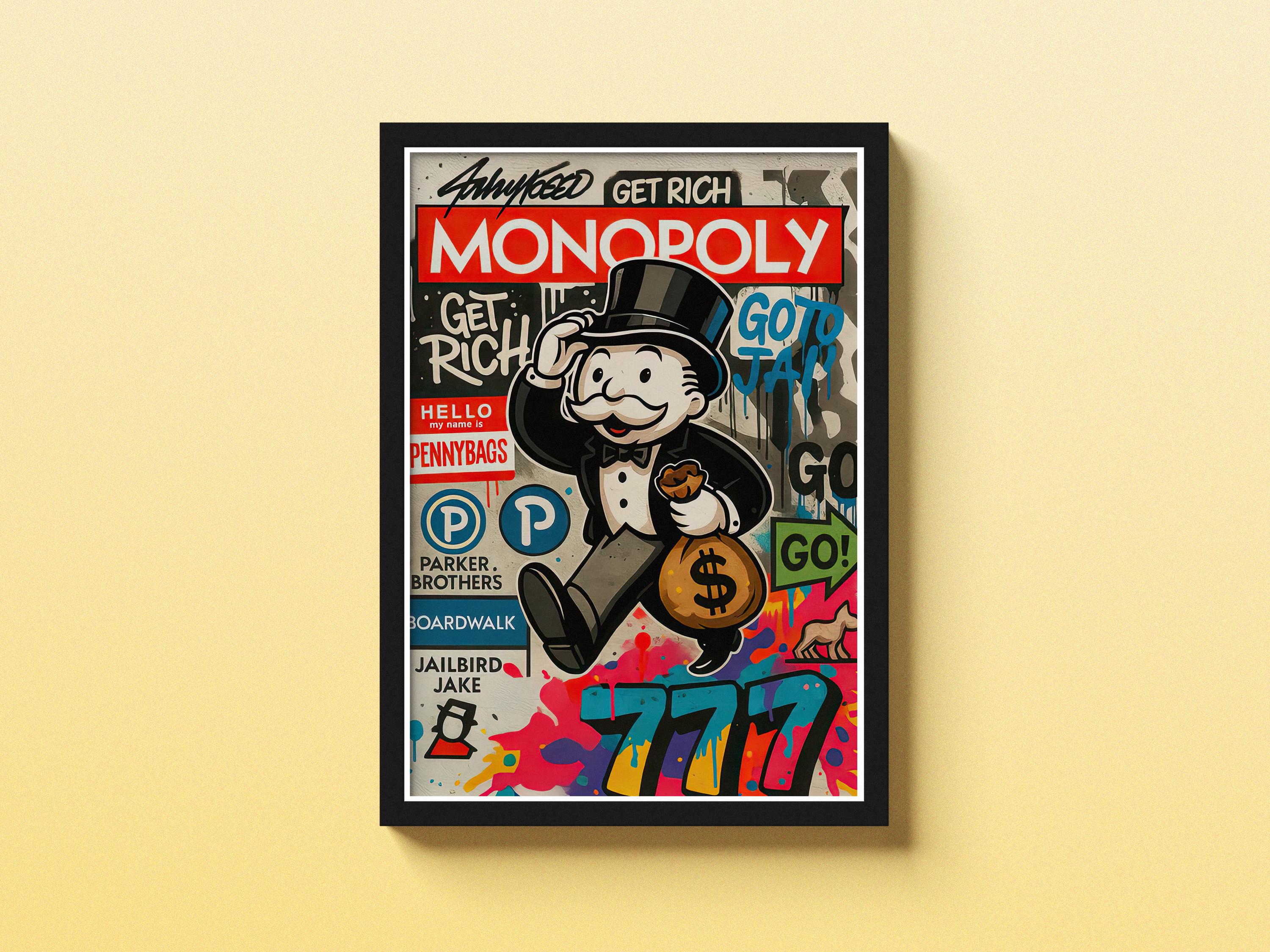 Tableau Street Art Monopoly XXL 120x90 Cm - Pop Art - Toile Tendue