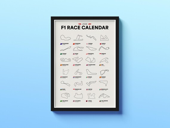 F1 2026 Calendar | Formula One Grand Prix Digital - Etsy Israel