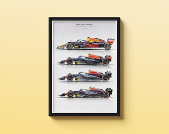 Max Verstappen World Championship Winning Cars F1 Poster A3/A4