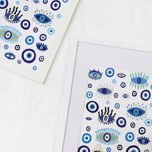 Blue Evil Eye Art Print: Boho Nazar Wall Decor