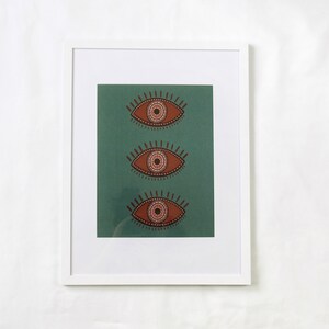 Brown Teal Evil Eye Print: Boho Hamsa Wall Art