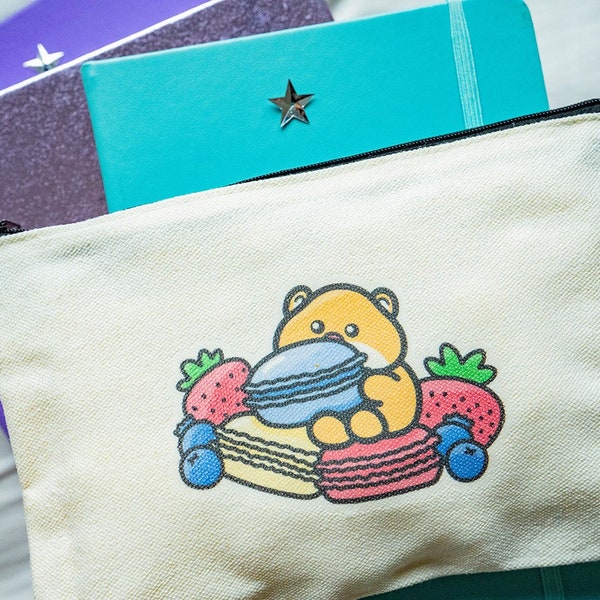Hamster Pencil Pouch| Macarons and Fruit | Cute Kawaii Make Up Bag | Ocean Theme Stationery Accessory