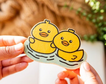 Rubber Ducks Ecofriendly Bamboo Sticker I Cute Ducks I Cute Wood Sticker I Sustainable Kawaii Art Sticker