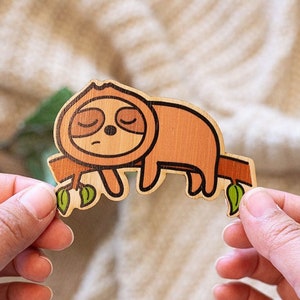Cute Eco Friendly Sleepy Sloth 2 Bamboo Sticker I Sustainable Bamboo Specialty Gift I For Tote bags - Hydroflasks - Journals