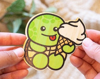 Cute Eco Friendly Chillin Out Turtle Bamboo Sticker I Sustainable Bamboo Specialty Gift I For Tote bags - Journals